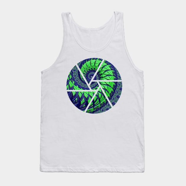 Seattle Blue and Green Spiral Fractal Tank Top by BHDigitalArt